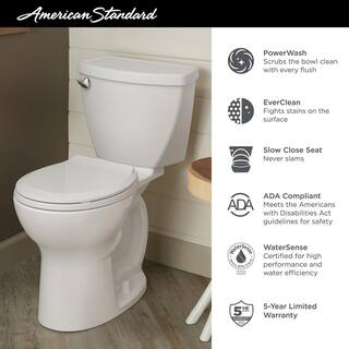 American Standard Cadet Tall Height 10 in. Rough-In 2-Piece 1.28 GPF Single Flush Round Toilet with Slow Close Seat in White 3376128ST.020