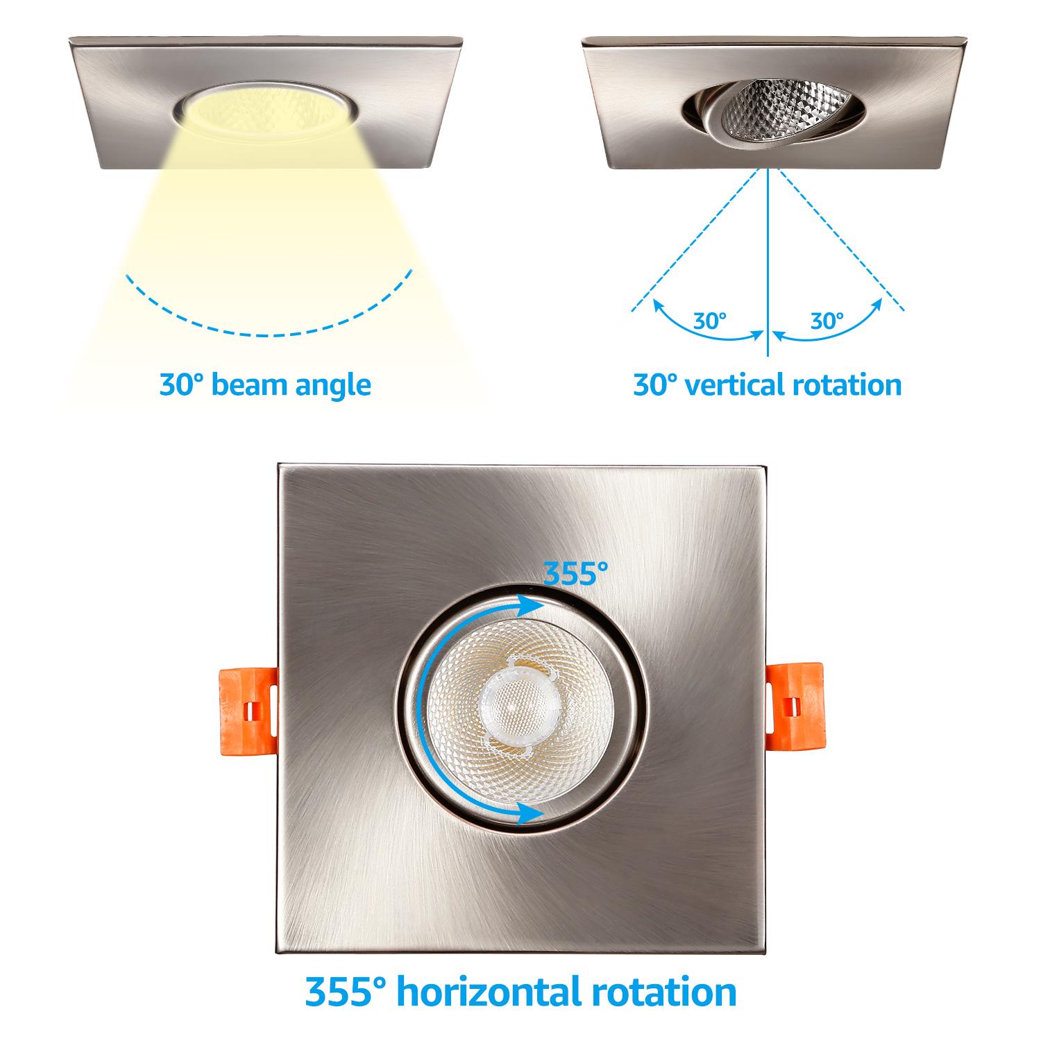 12-Pack 3 Gimbal LED Recessed Light， Dimmable Recessed Downlight with J-Box， 50W Eqv.， ETL Listed， 4000K Cool White