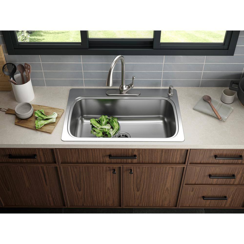 KOHLER Verse 33 in. Drop-in Single Bowl 18 Gauge Stainless Kitchen Sink with 4 Faucet Holes K-RH20060-4-NA