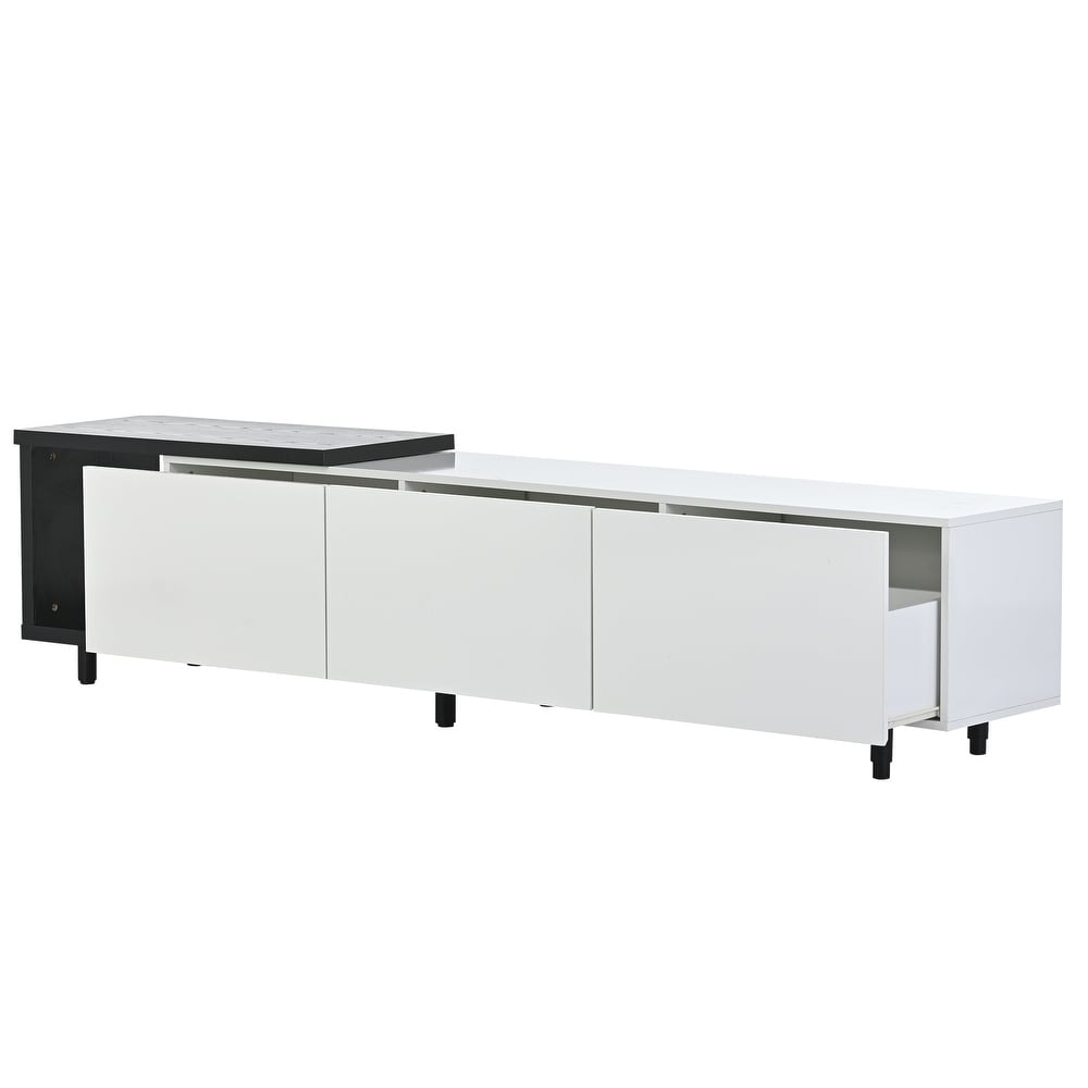 Elegant Black White TV Stand Ample Storage TV Console TV Cabinet with Storage Drawers and Open Compartments  White