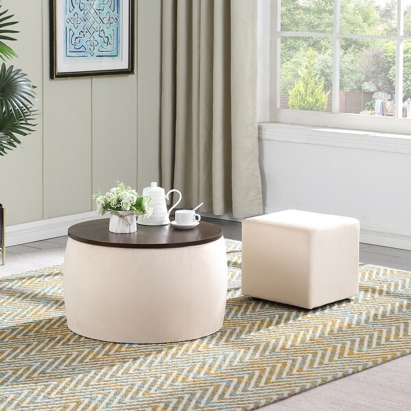 Round Ottoman Set with Storage (2 in 1 combination)