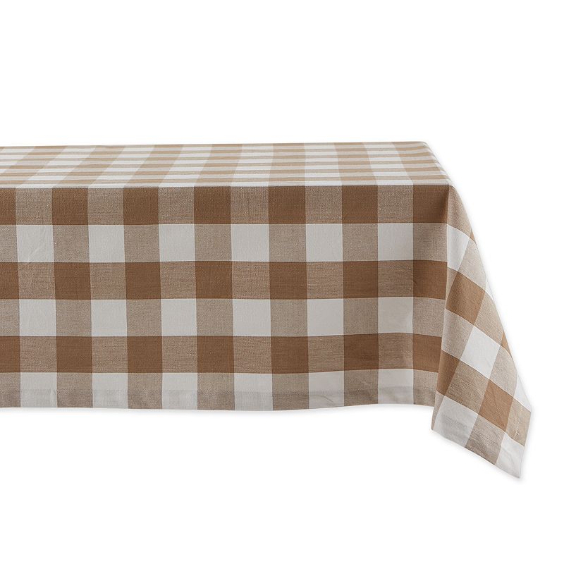 60 x 84 White and Stone Brown Buffalo Check Table Cloth