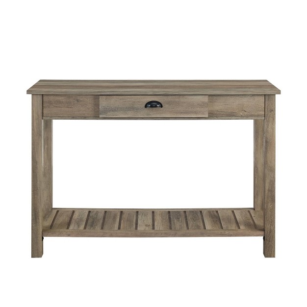 June Rustic Farmhouse Entry Table With Lower Shelf Gray Wash Saracina Home