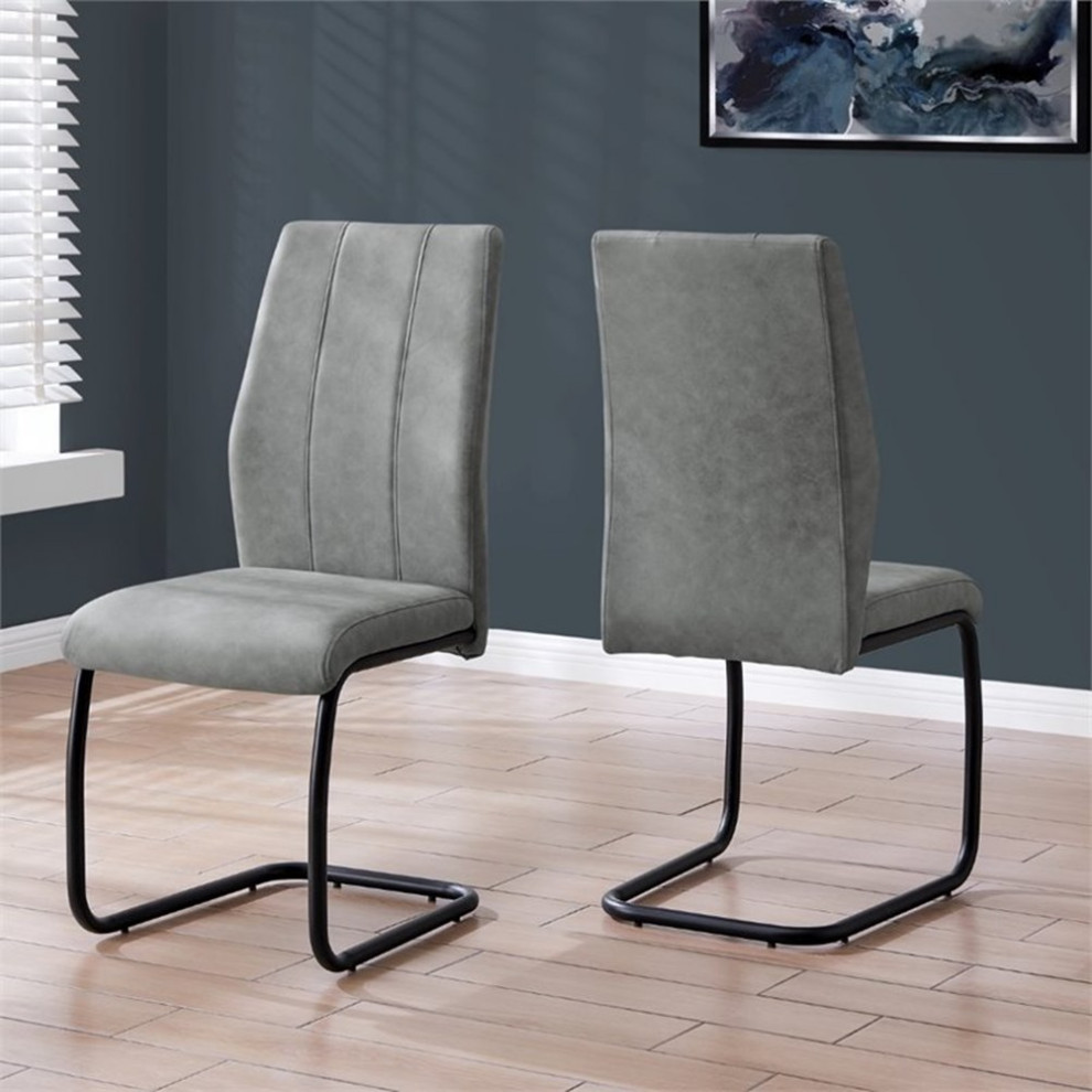 Dining Chair Set Of 2 Side Upholstered Kitchen Dining Room Fabric Grey   Industrial   Dining Chairs   by Homesquare  Houzz