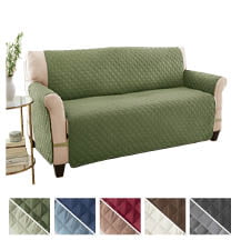 Collections Etc Reversible Quilted Loveseat Cover, Spill-Resistant with Ties - Covers Seat Bottom, Seat Back and 2 Seat Arms (LOVESEAT, OLIVE/SAGE)