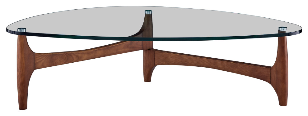 Mod Soft Triangle Clear Glass And Walnut Coffee Table   Midcentury   Coffee Tables   by HomeRoots  Houzz