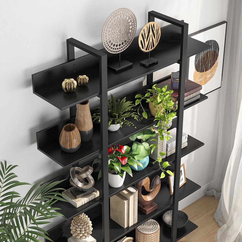 47'' Bookcase  Industrial Bookshelves Etagere with Storage  Open Display Shelves