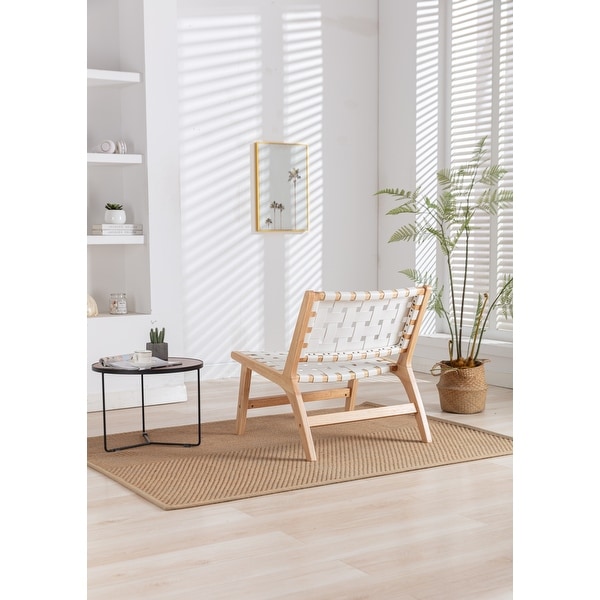 Solid Wood Frame Chair With White Wool Carpet. Modern Accent Chair Lounge Chair for Living Room