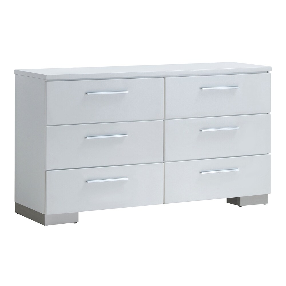 Ballingham Contemporary Glossy White 56 inch Wide 6 Drawer Wood Dresser by Furniture of America