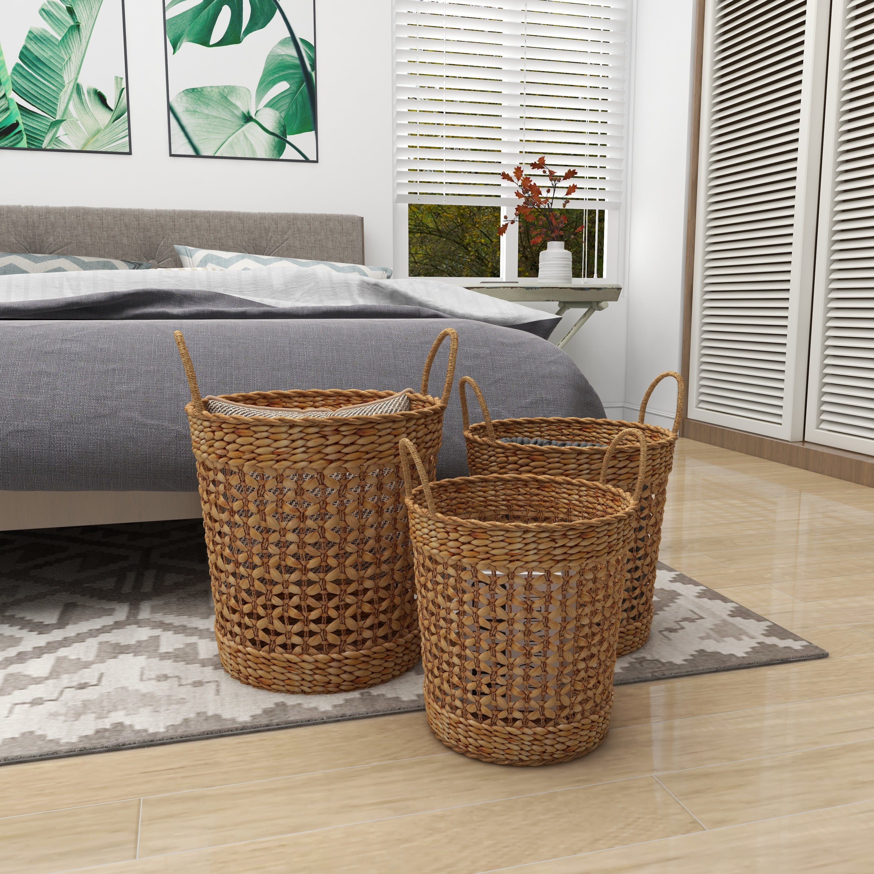 DecMode Coastal Brown Seagrass Woven Storage Basket, Set of 3 21