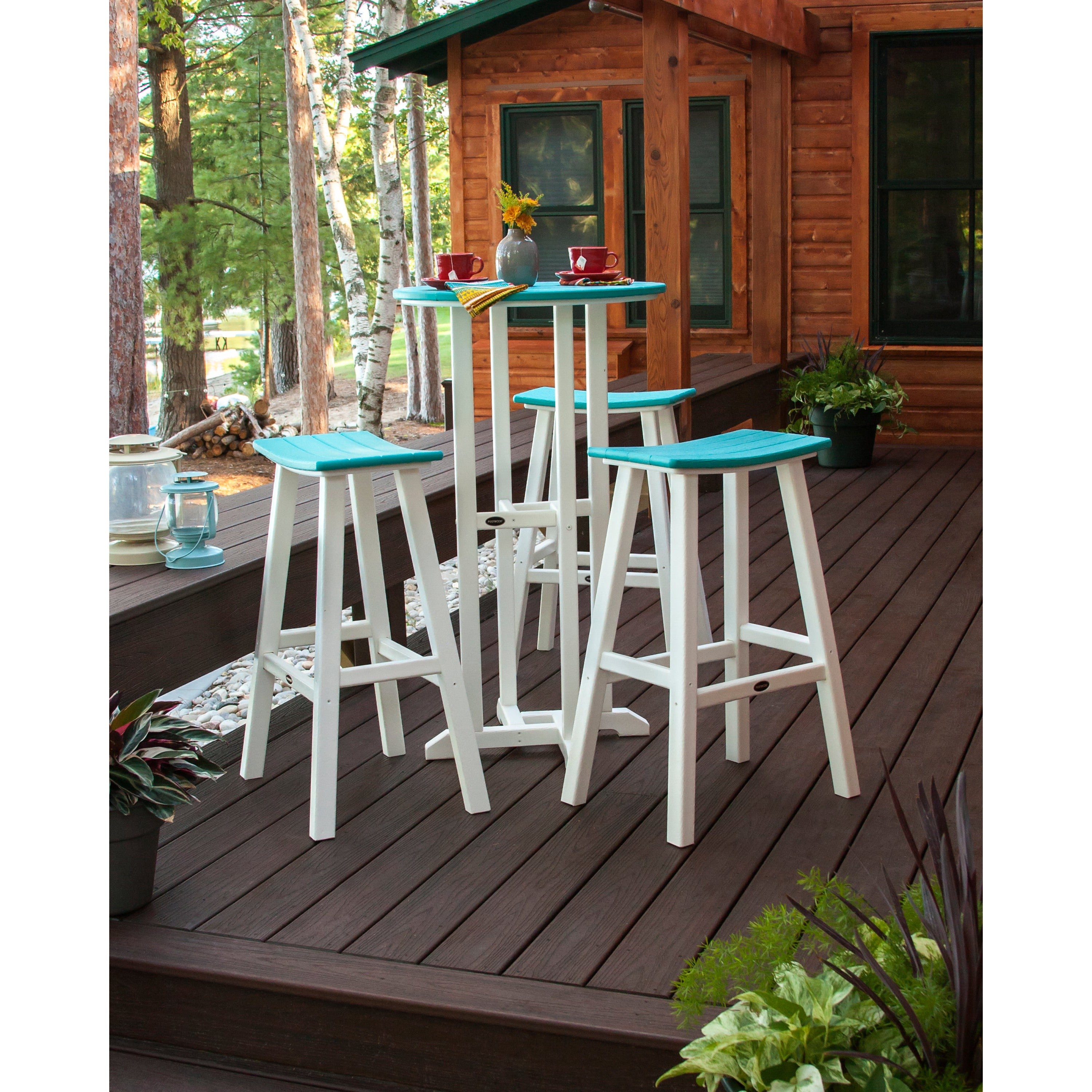 Polywood Contempo Outdoor 4pc Round Saddle Bar Stool Set