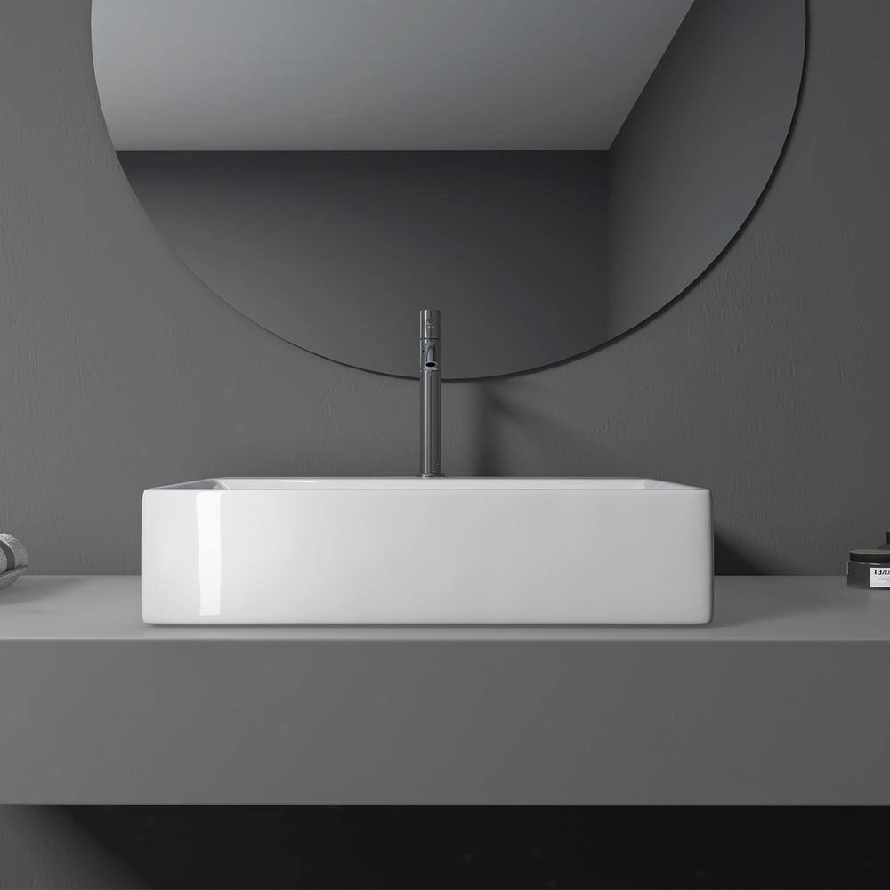 Altair 24 in. Rectangle White Ceramic Vessel Bathroom Vanity Sink with Overflow 9011-BAS-WH