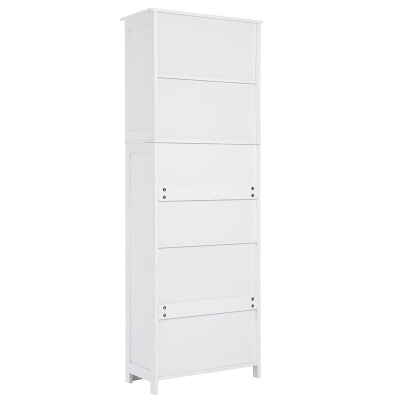 Wooden Freestanding Tower Cabinet Tall Bathroom Storage with Shelves and Doors