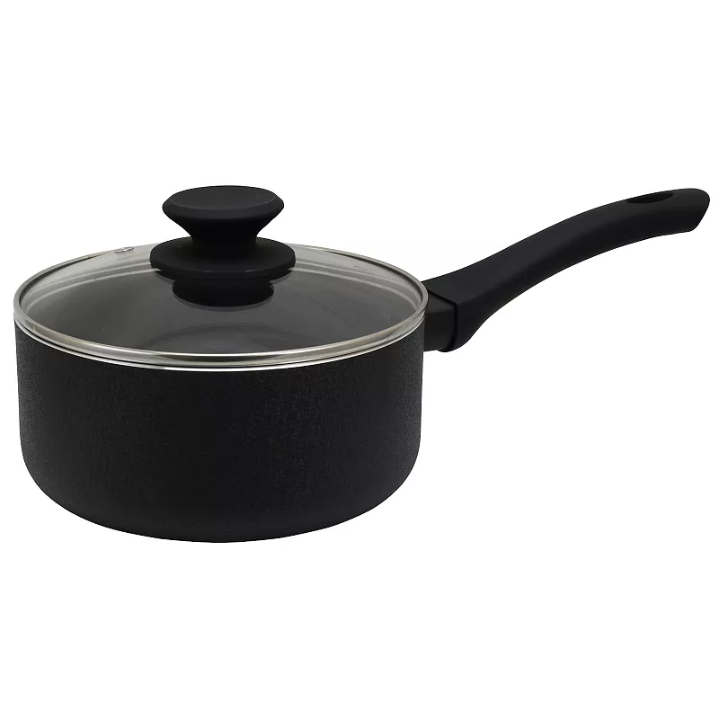 Oster Cocina Ashford 2 Quart Aluminum Nonstick Sauce Pan with Tempered Glass Lid in Black