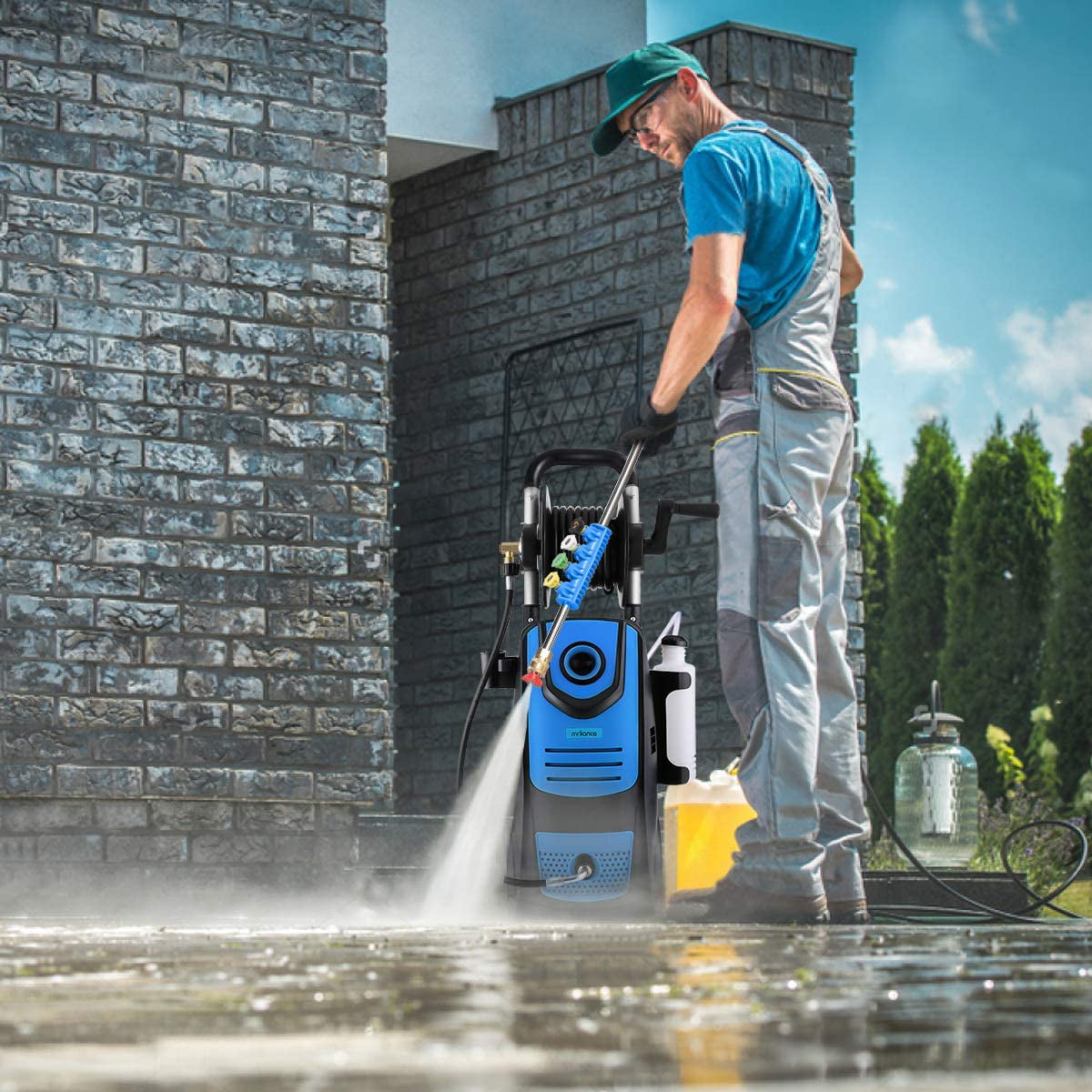 Electric Pressure Washer,1.8GPM Pressure Washer with Power Hose Gun Turbo Wand,1800W High Power Washer Cleaner Machine with 5 Interchangeable Nozzle & Hose Reel, for Cleaning Patio, Garden,Yard Green