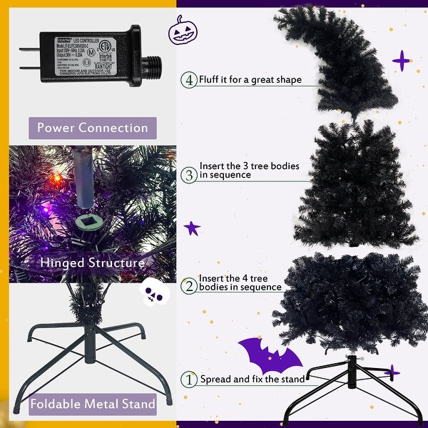 6FT Artificial Fir Bent Top Halloween Christmas Tree with 300 LED Lights Xmas Halloween Style