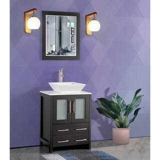 Vanity Art Ravenna 24 in. W Bathroom Vanity in Espresso with Single Basin in White Engineered Marble Top and Mirror VA3124-E