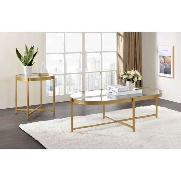 Oval Glass Coffee Table with Gold Finish