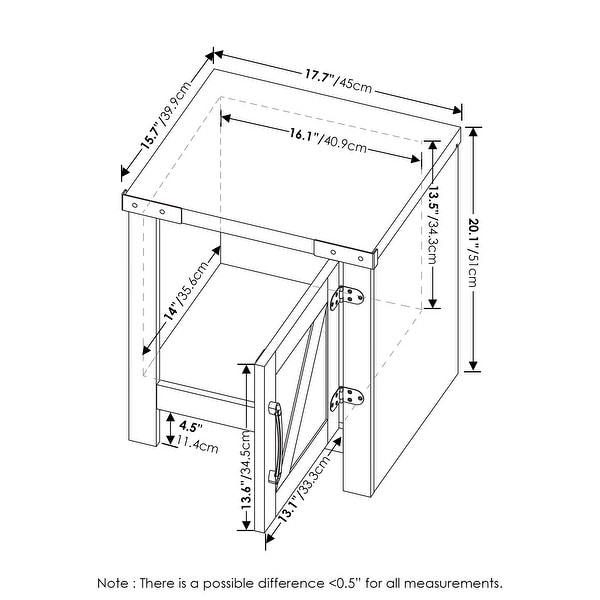 Furinno Jensen Farmhouse End Table with Barn Door