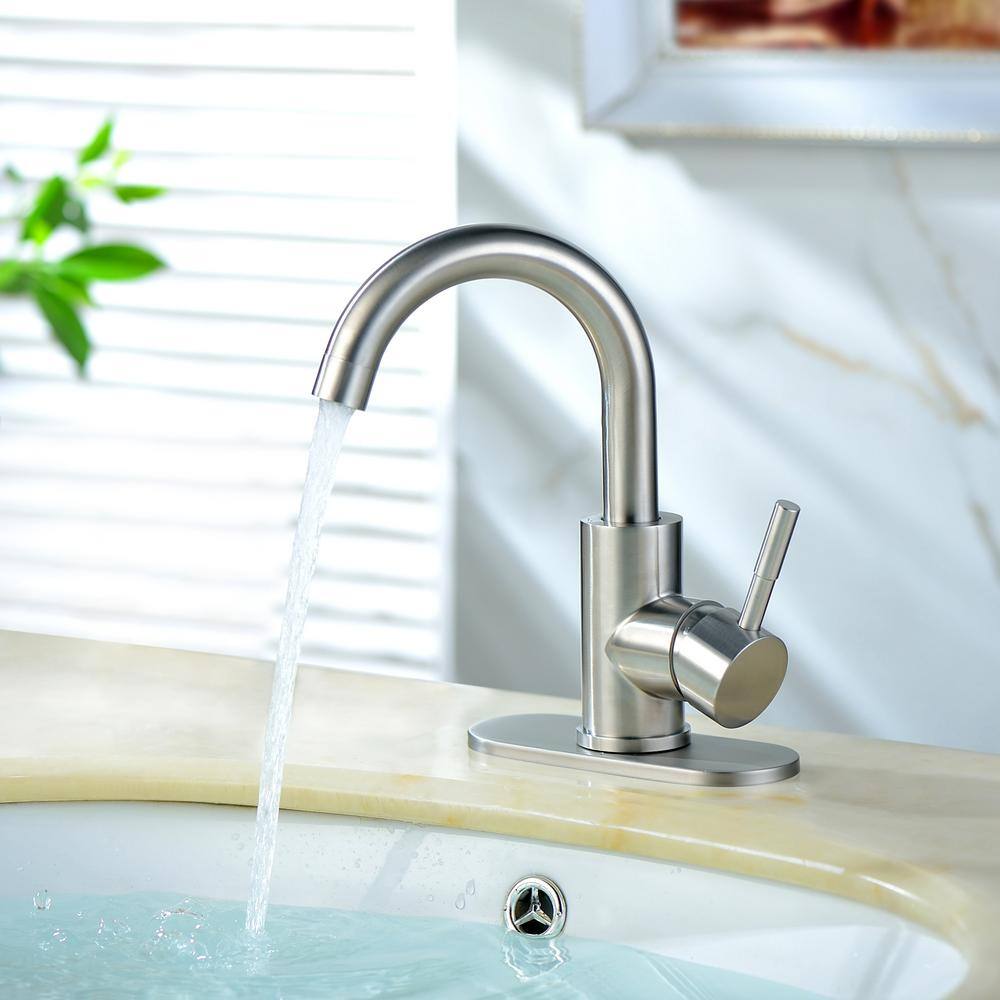 LORDEAR Single-Handle Single Hole Vessel Bathroom Faucet with Deck Plate and Hose in Brushed Nickel H-SLC2012-SS