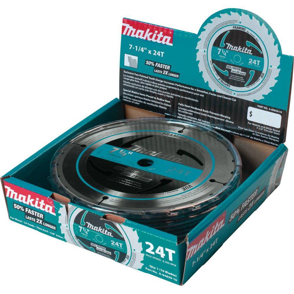 Makita 7-14 in. 24 TPI Carbide-Tipped Framing Blade (10-Pack) A-94839-10