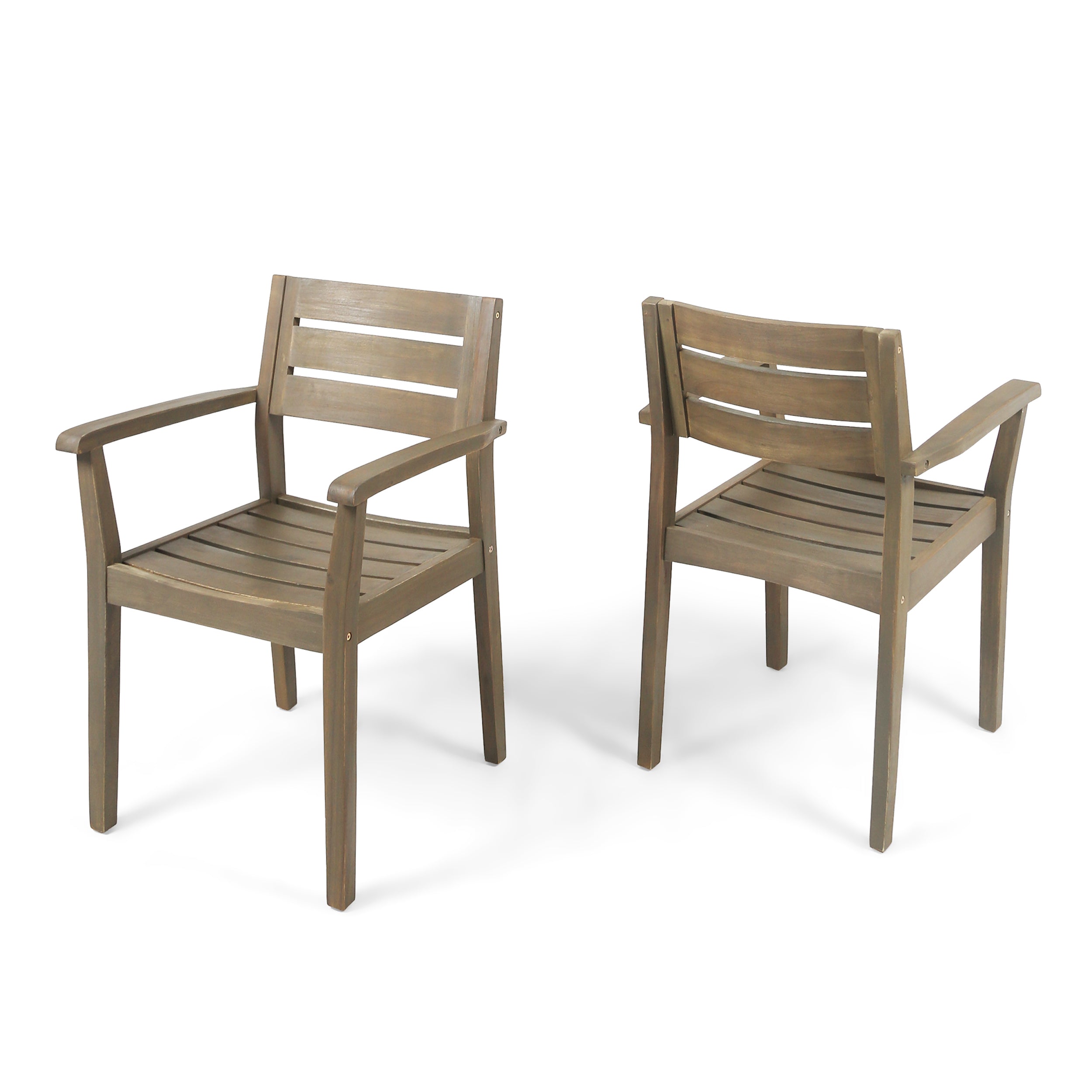 Stanford Outdoor Rustic Slat Acacia Wood Dining Chairs (Set of 2)