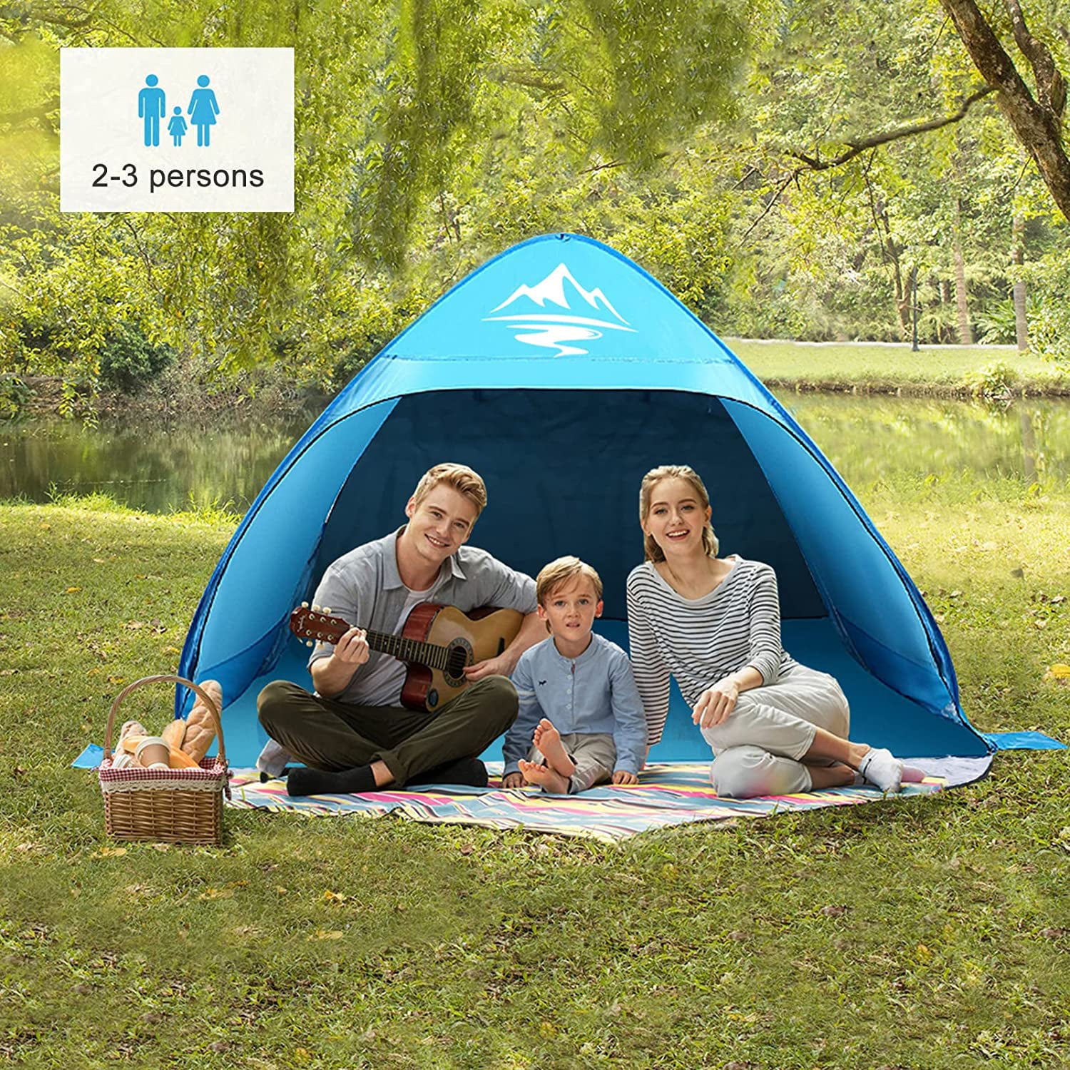 2-3 Person Pop up Beach Tent Sun Shelter UPF 50+ Anti-UV Blusmart Portable Waterproof Fishing Camping Tent W/ Carry Bag， Blue