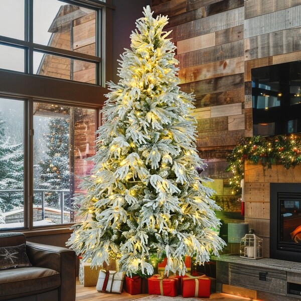 7.5FT PreLit Spruce Snow Flocked Christmas Tree，350 MultiColor LED Lights，8 Flashing Modes and 1389 Snow Branch Tips