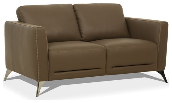 Bowery Hill Modern Leather Loveseat with Metal Legs in Espresso   Midcentury   Loveseats   by Homesquare  Houzz