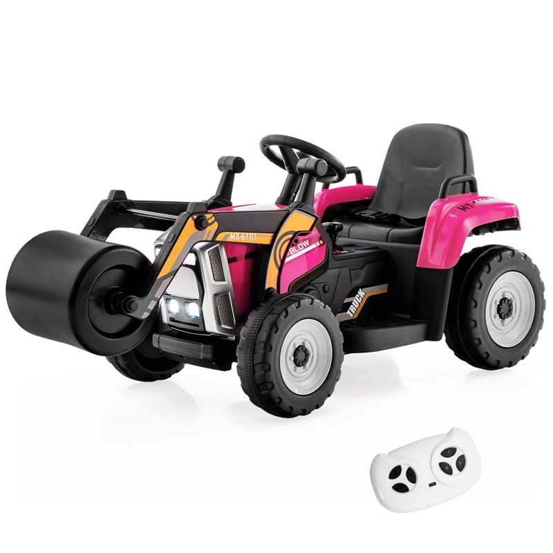 12V Kids Ride On Road Roller with Drum Roller, Battery Powered Electric Tractor RC Construction Vehicle