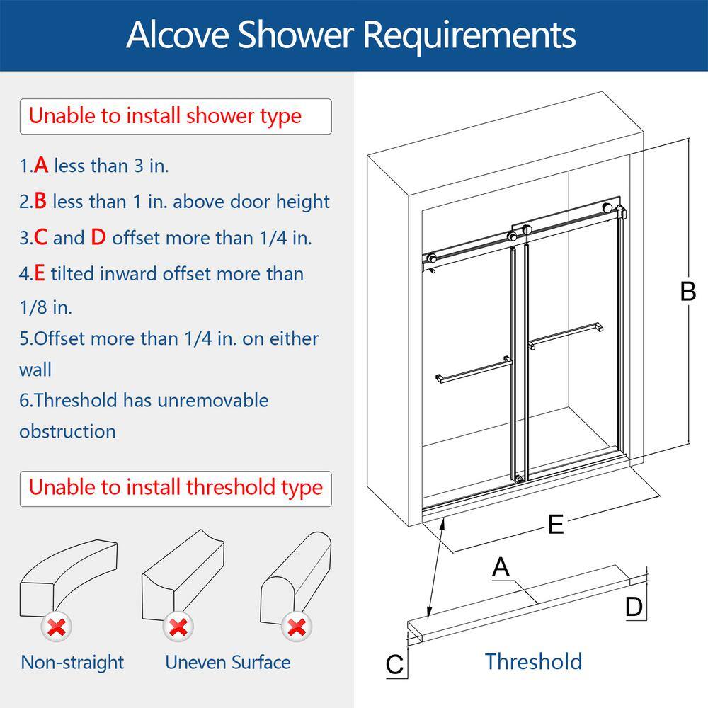 MCOCOD 60 in. W x 72 in. H Double Sliding Frameless Shower Door in Brushed Nickel with Smooth Sliding and 38 in. (10 mm) Glass DS01-60x72-BR