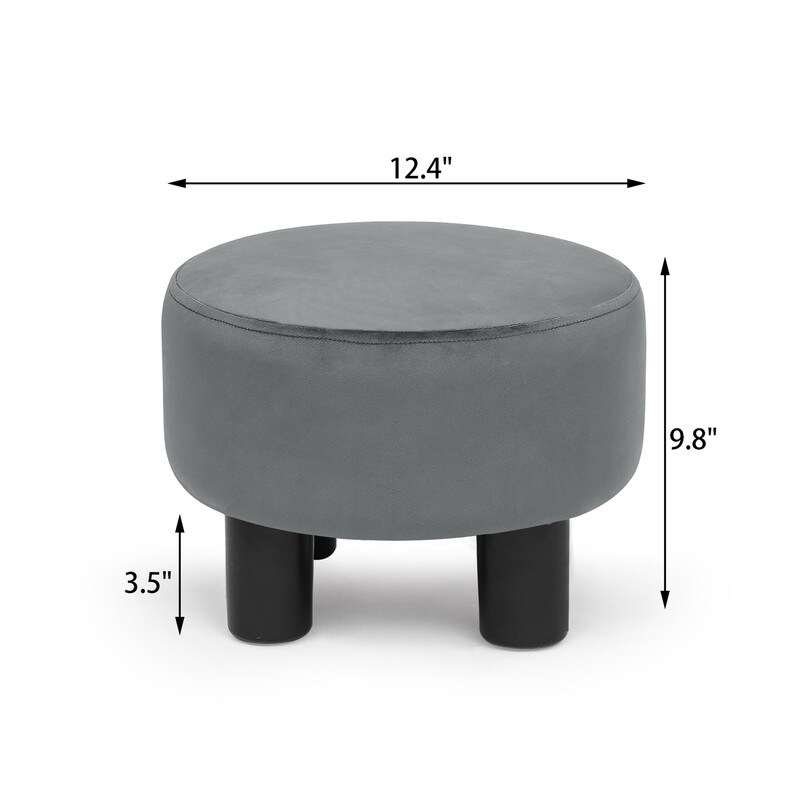 Adeco Round Ottoman Velvet Footrest Stool Modern Padded Seat Footstool