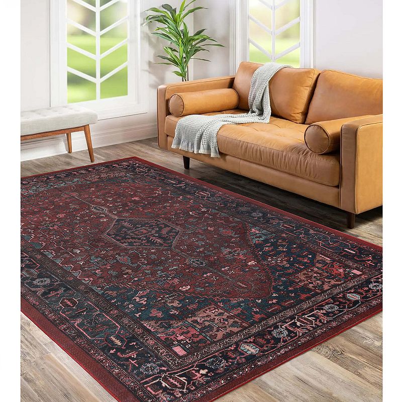 Superior Floral Pattern Bordered Washable Indoor Rug