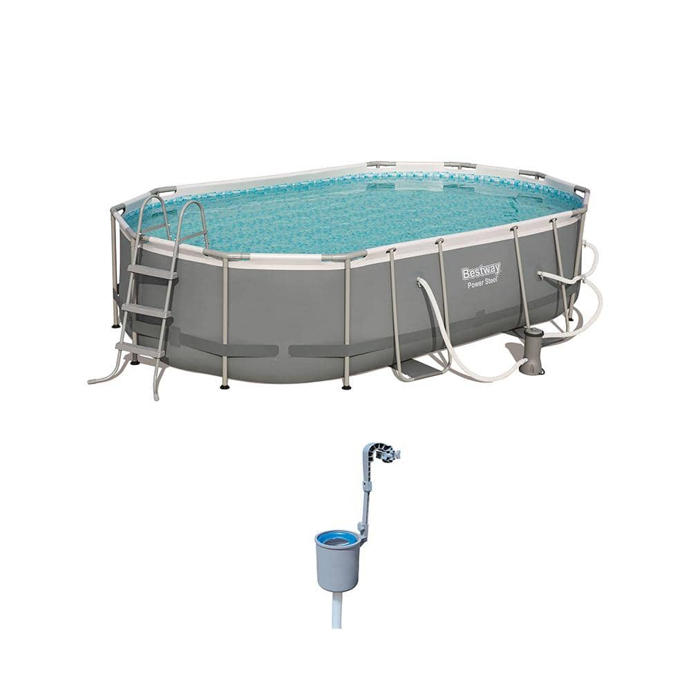 Bestway Power Steel 16 x 10 ft. Above Ground Pool Set with with Surface Skimmer 56655E-BW + 58233E-BW