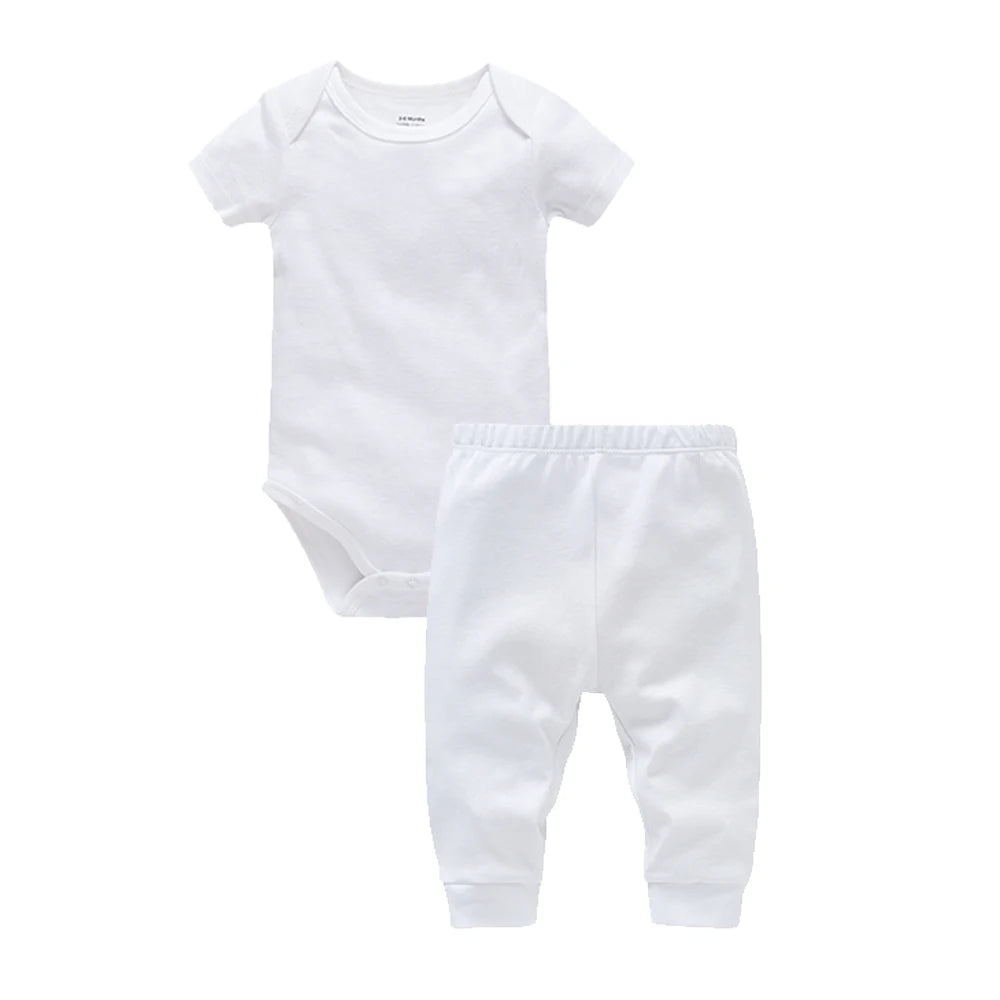 Muslin Blank 2 Pieces Baby Rompers Pants Set Plain Colors Summer Short Sleeve Bodysuit Kids Clothing Set Boys Clothes