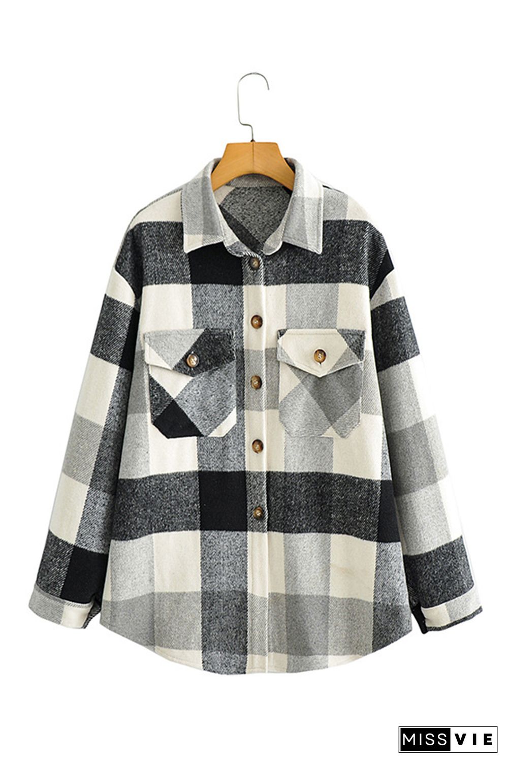 Plaid Button Front Shacket Jacket with Pockets Women Wholesale