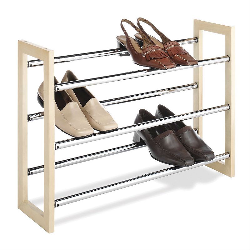 3-tier Stackable and Expandable Shoe Rack In Wood and Chrome Metal