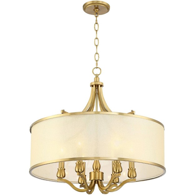 Wide Modern Clear Gold Organza Shade 6 light Fixture For Dining Room House Kitchen Island