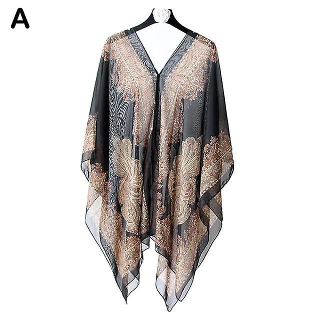 Woman Chiffon Blouse Fashion Women Scarf Shawl Printed Sunscreen Sun Protection Shawl Beach Shawl Soft Loose Bikini Cover Tops