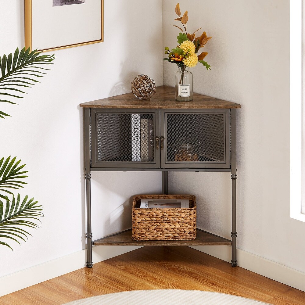 Triangle Side Table Corner Table with 3 tier Storage Shelf