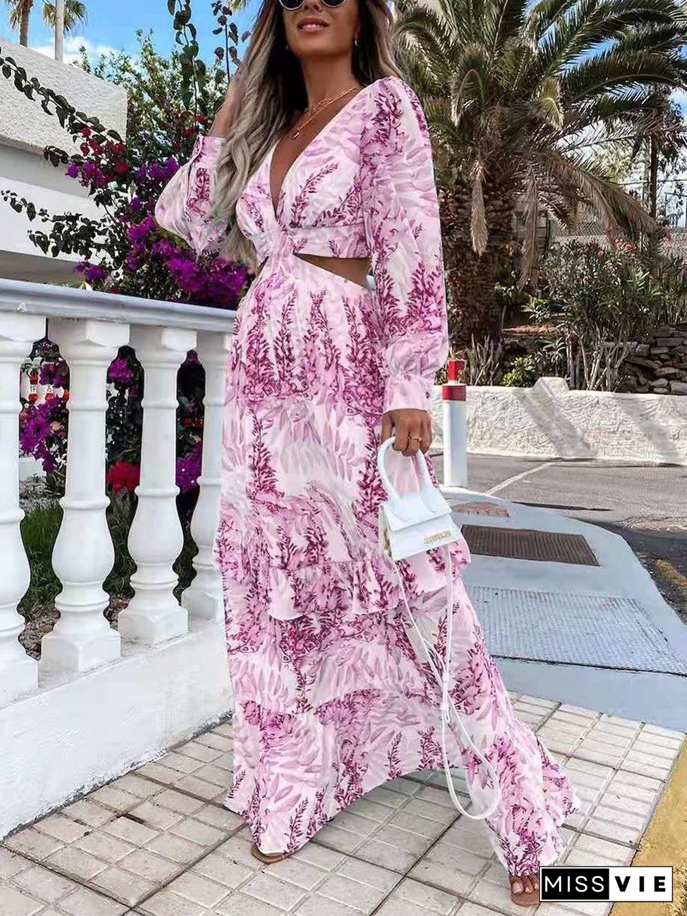 Elegant Bohemian Print Knotted Dress P11330