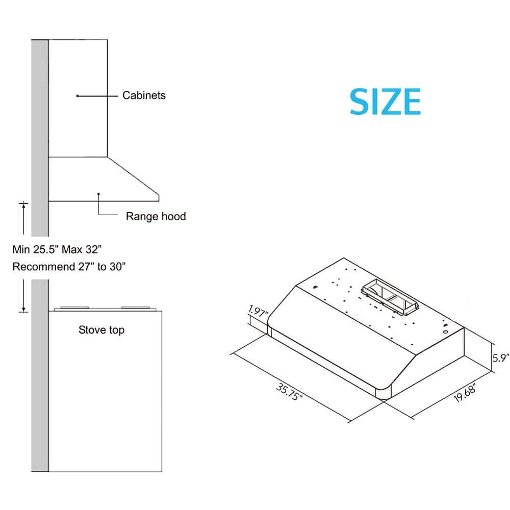 HisoHu 3575 in 900 CFM Ducted Under Cabinet Range Hood in Stainless Steel With LED Lights and Remote Control