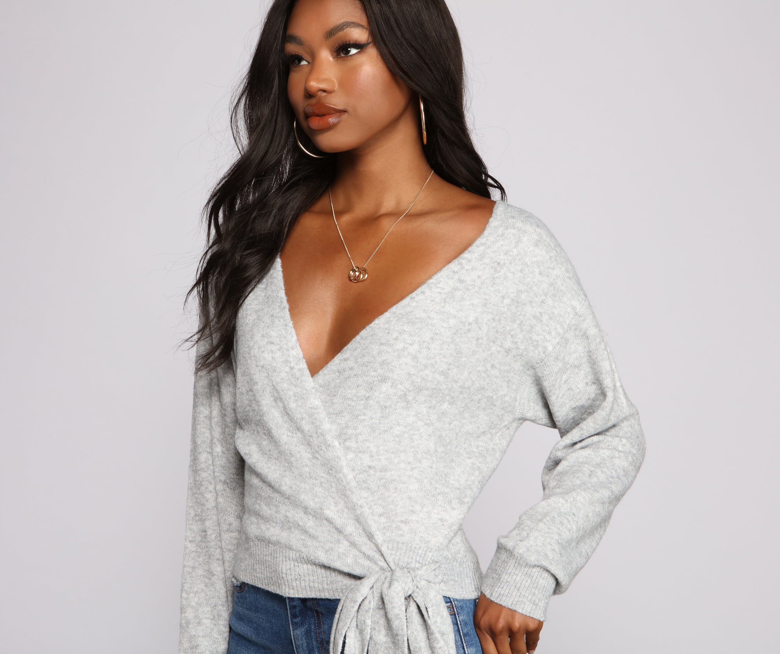 Surplice Sweetie Tie Waist Sweater