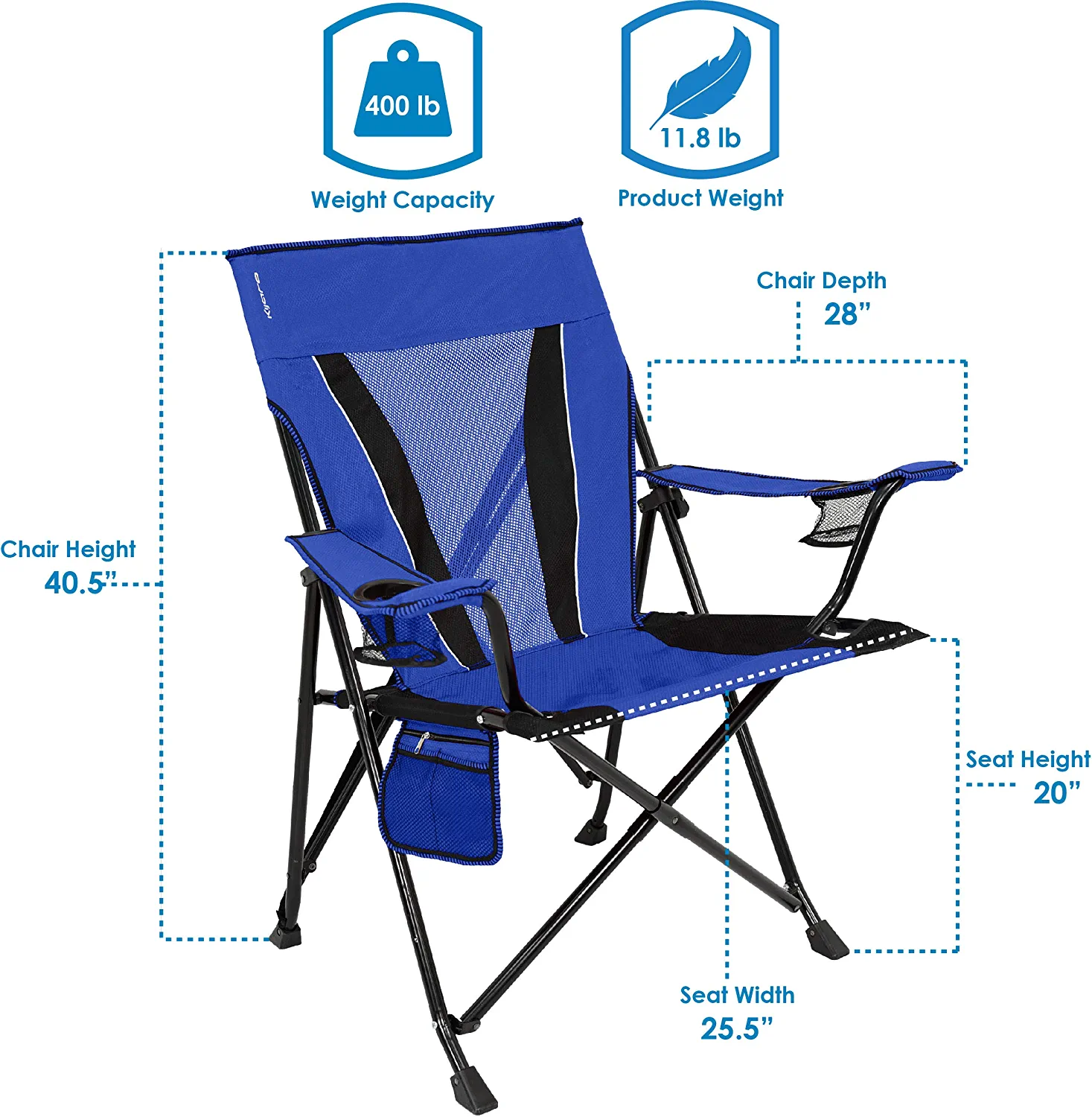 Kijaro XXL Dual Lock Portable Camping Chair - Supports Up To 400lbs - Enjoy the Outdoors in a Versatile Folding Chair， Sports Chair， Outdoor Chair and Lawn Chair (Cayman Blue Iguana)