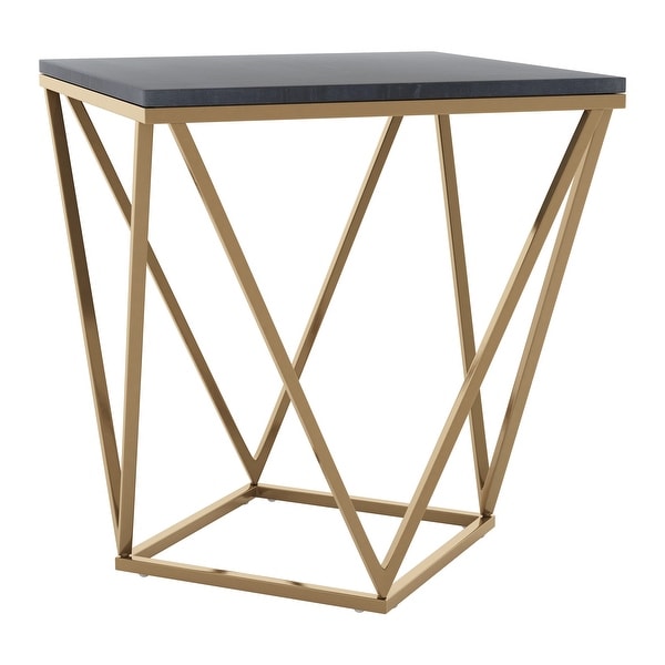 Verona Marble Side Table Black and Antique Brass - 19.7