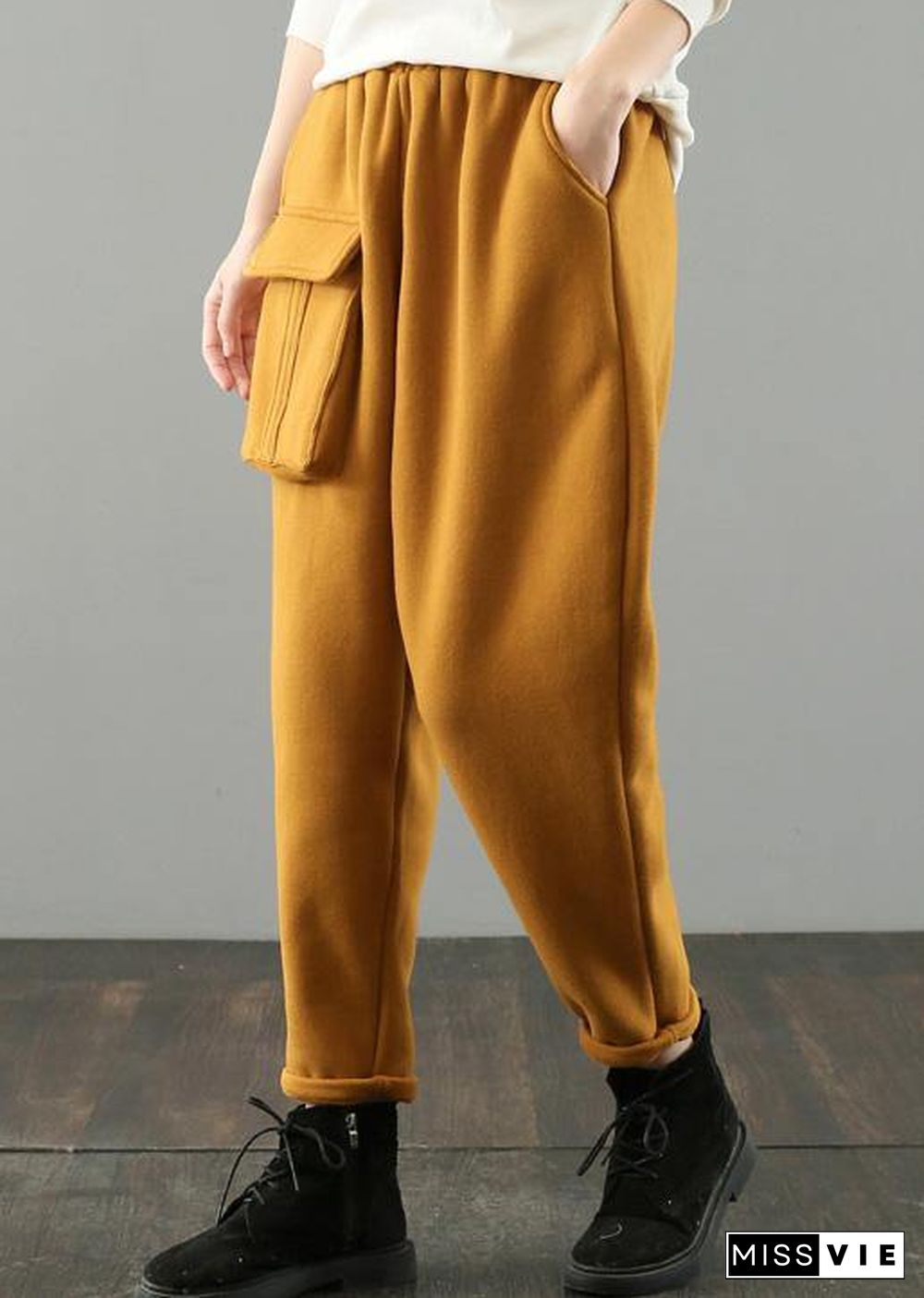 Classy yellow vintage pockets harem pants Gifts wild pants