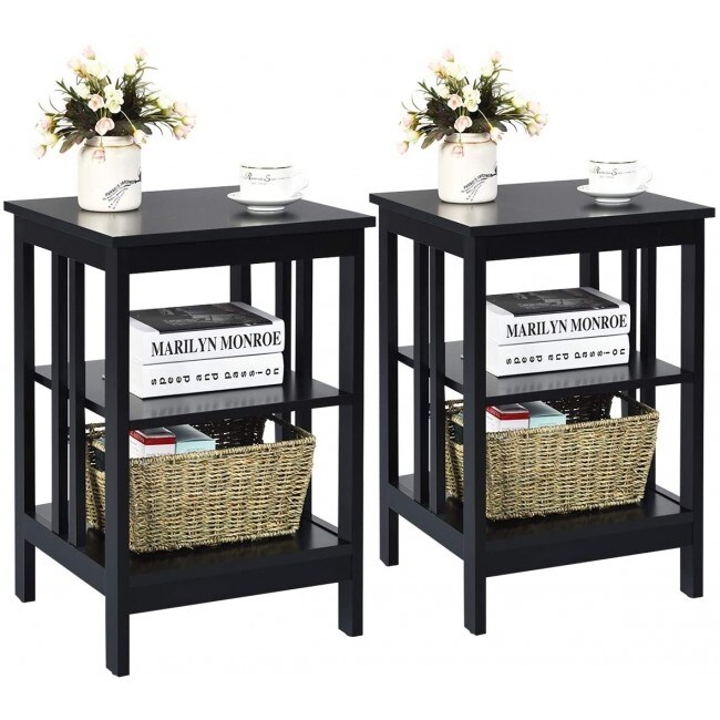 Set of 2 Multifunctional 3 Tier Nightstand Sofa Side Table   16\