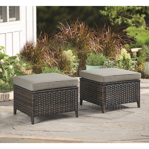 2 Piece Outdoor Ottoman Wicker Patio Ottomans