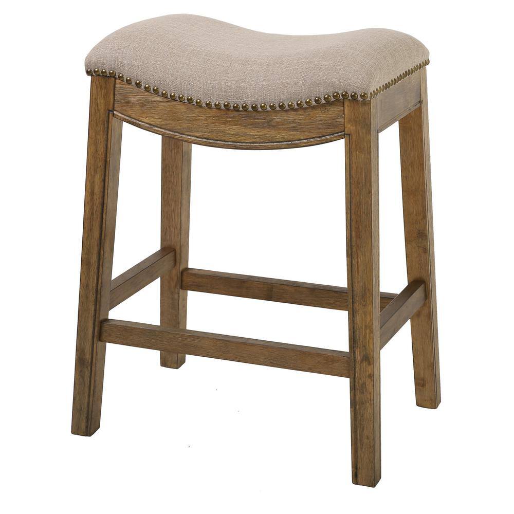 New Ridge Home Goods Saddle Backless Natural Wood 25.5 in. Counter-Height Bar Stool with Cream Linen Seat One Stool NH100152-FCS-WN