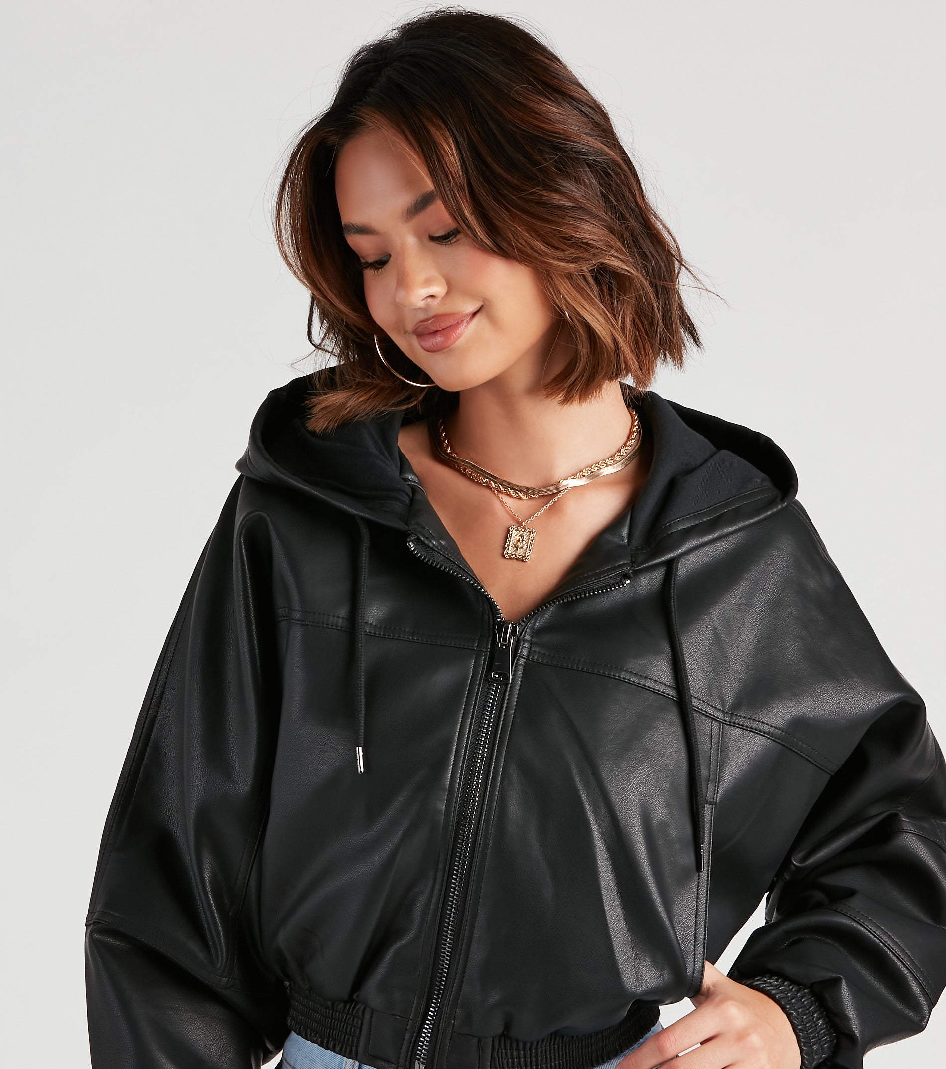 Major Edge Faux Leather Hoodie